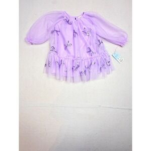 Cat & Jack Lavender Bow Sequin Tulle Dress 18M Purple Long Sleeve Ruffle Hem NWT